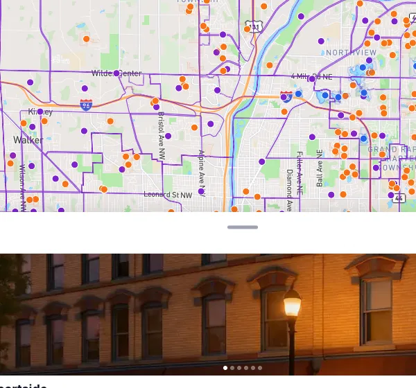Map of Grand Rapids area neighborhoods with boundary outlines